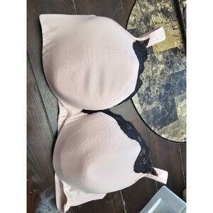 Cacique Intimates Pink T-shirt Bra W/ Black Lace Women's 44DDD Underwired